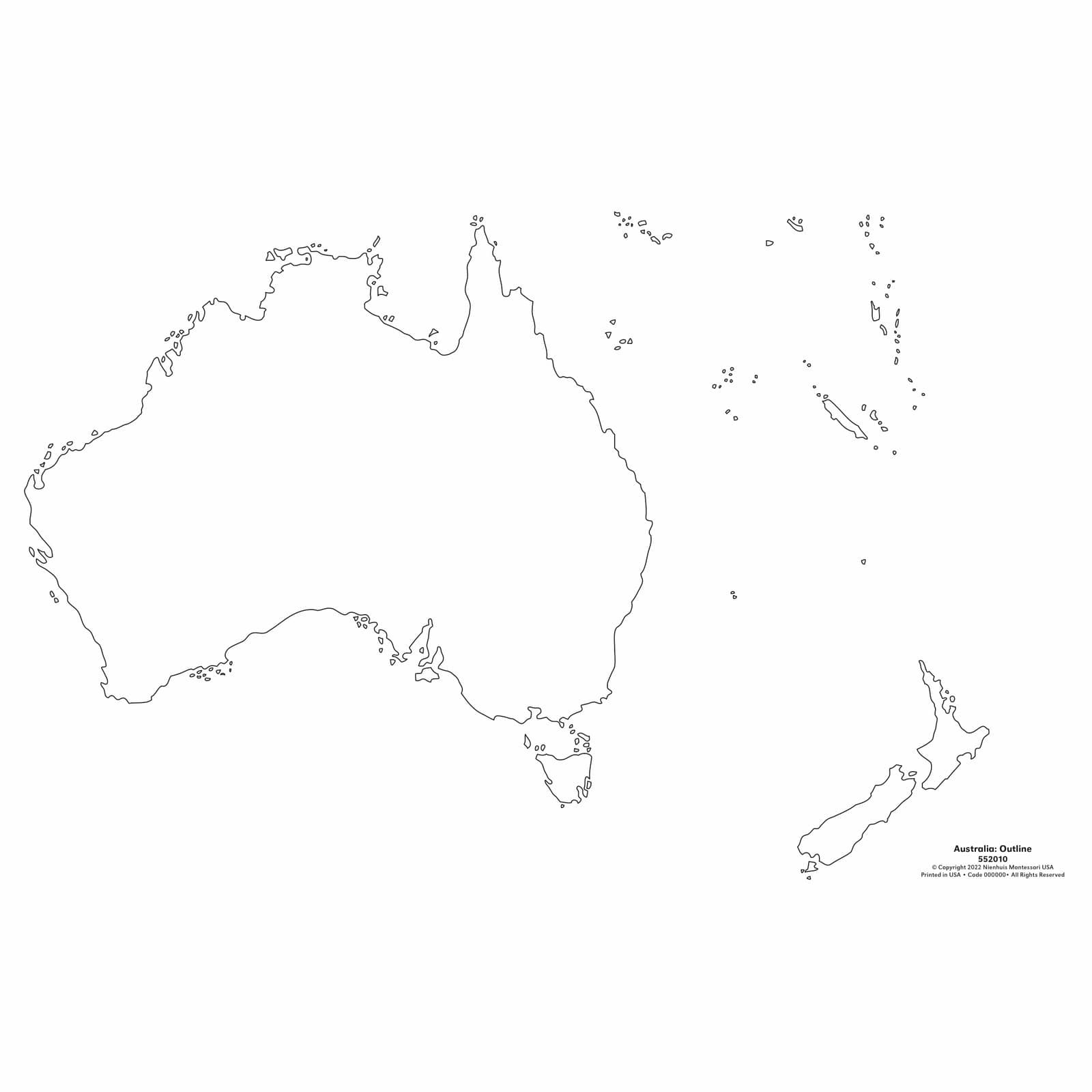 Australia: Outline Map — Labeled Control — View 1