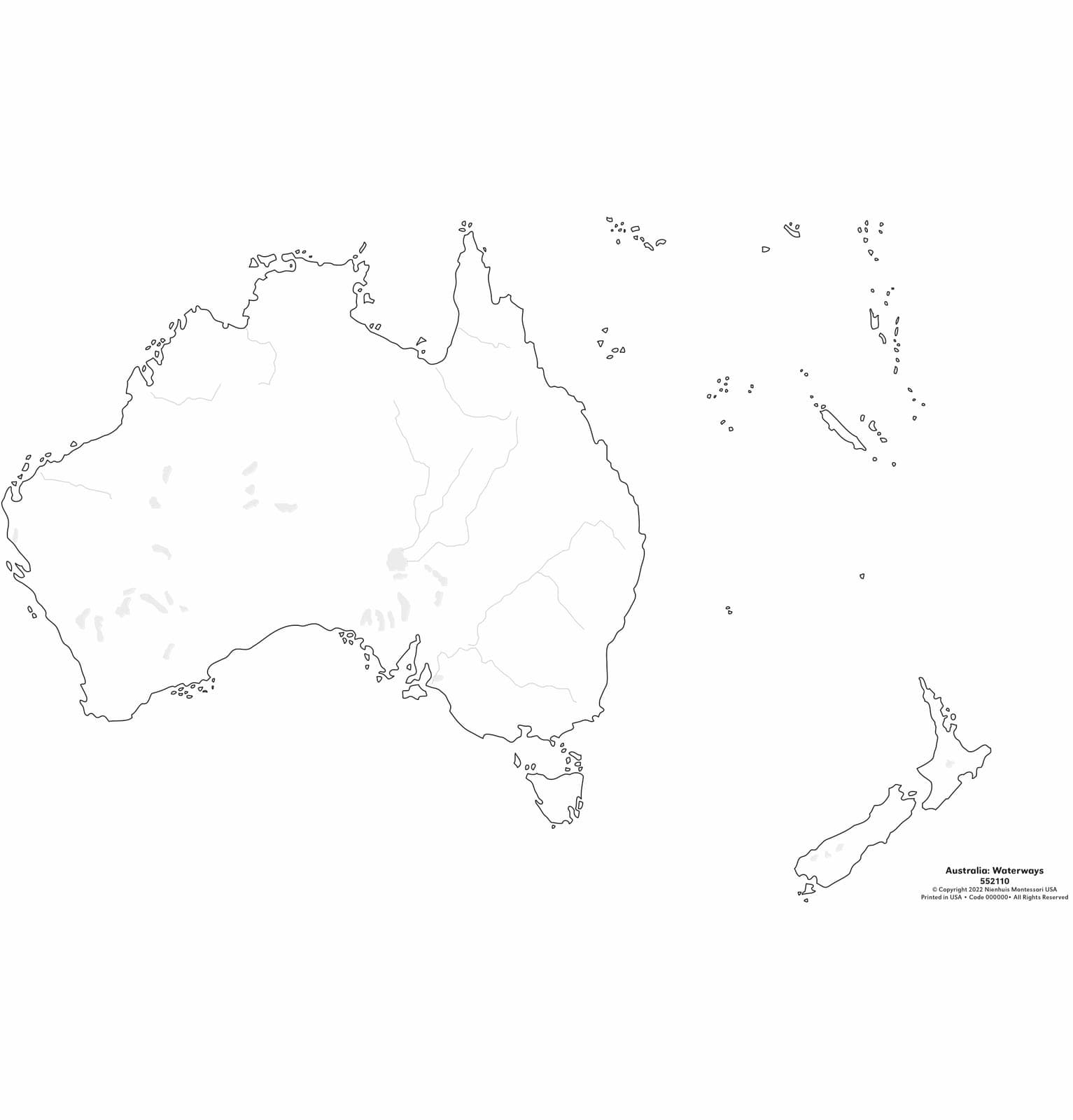 Australia: Waterways Map — Labeled Control — View 1