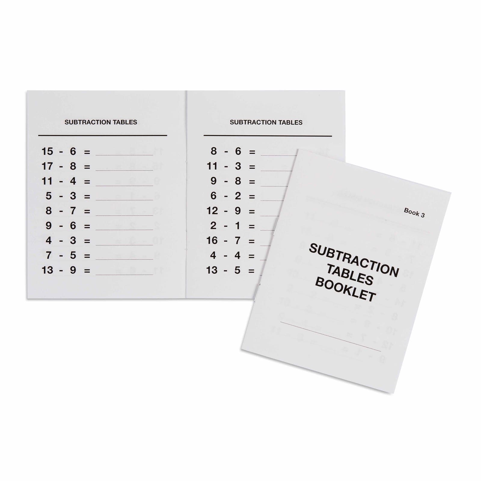 Subtraction Tables Booklet: 3 — Montessori Material | Faborino