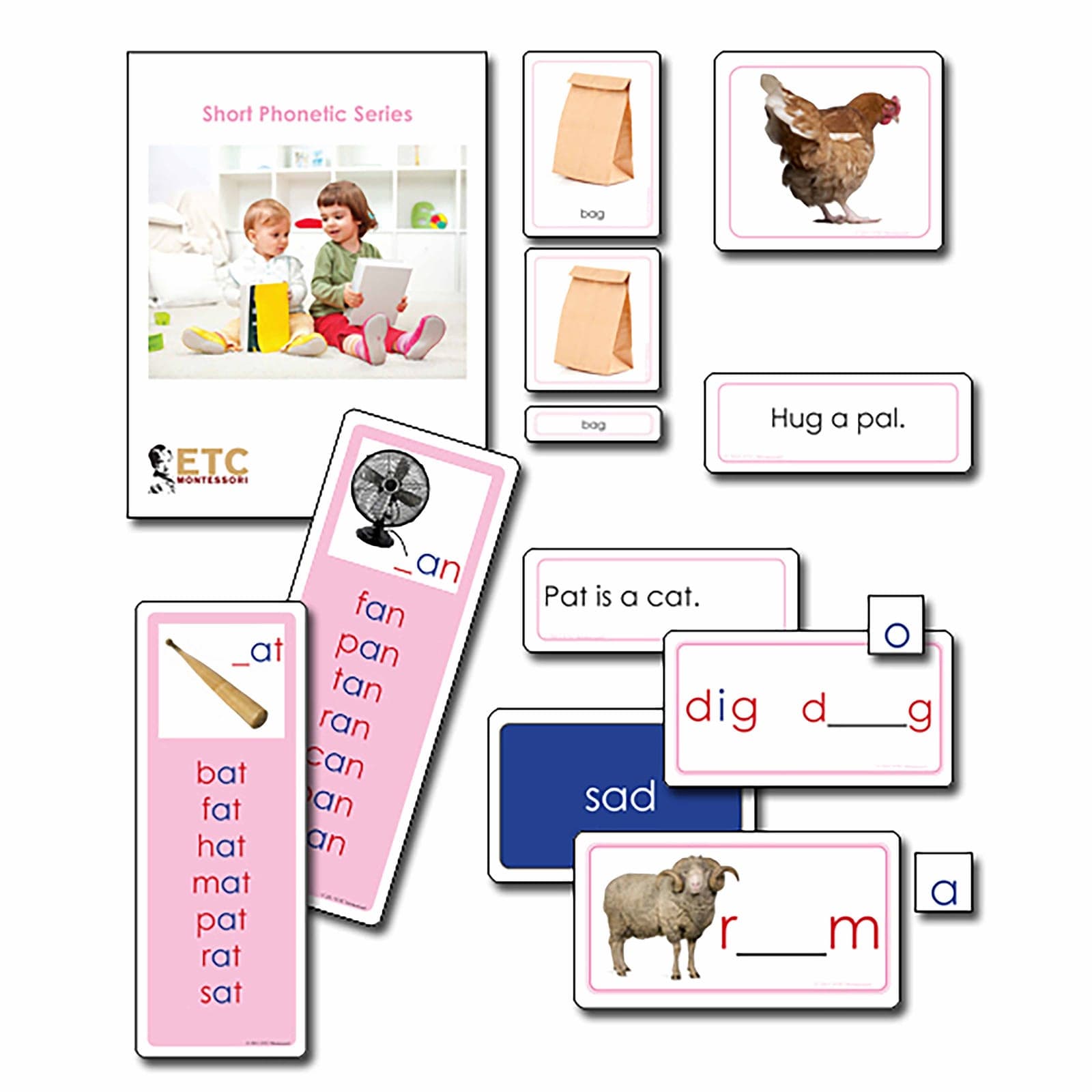 Pink Phonetic Series — First Reading with Short Words — Montessori Material | Faborino