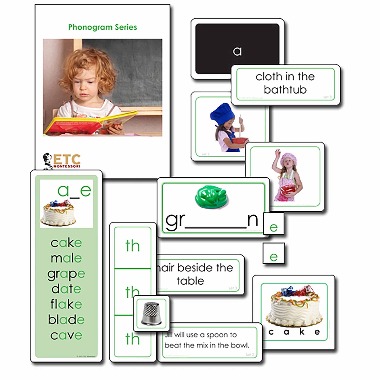 Green Phonogram Series — Advanced Reading Patterns — Montessori Material | Faborino