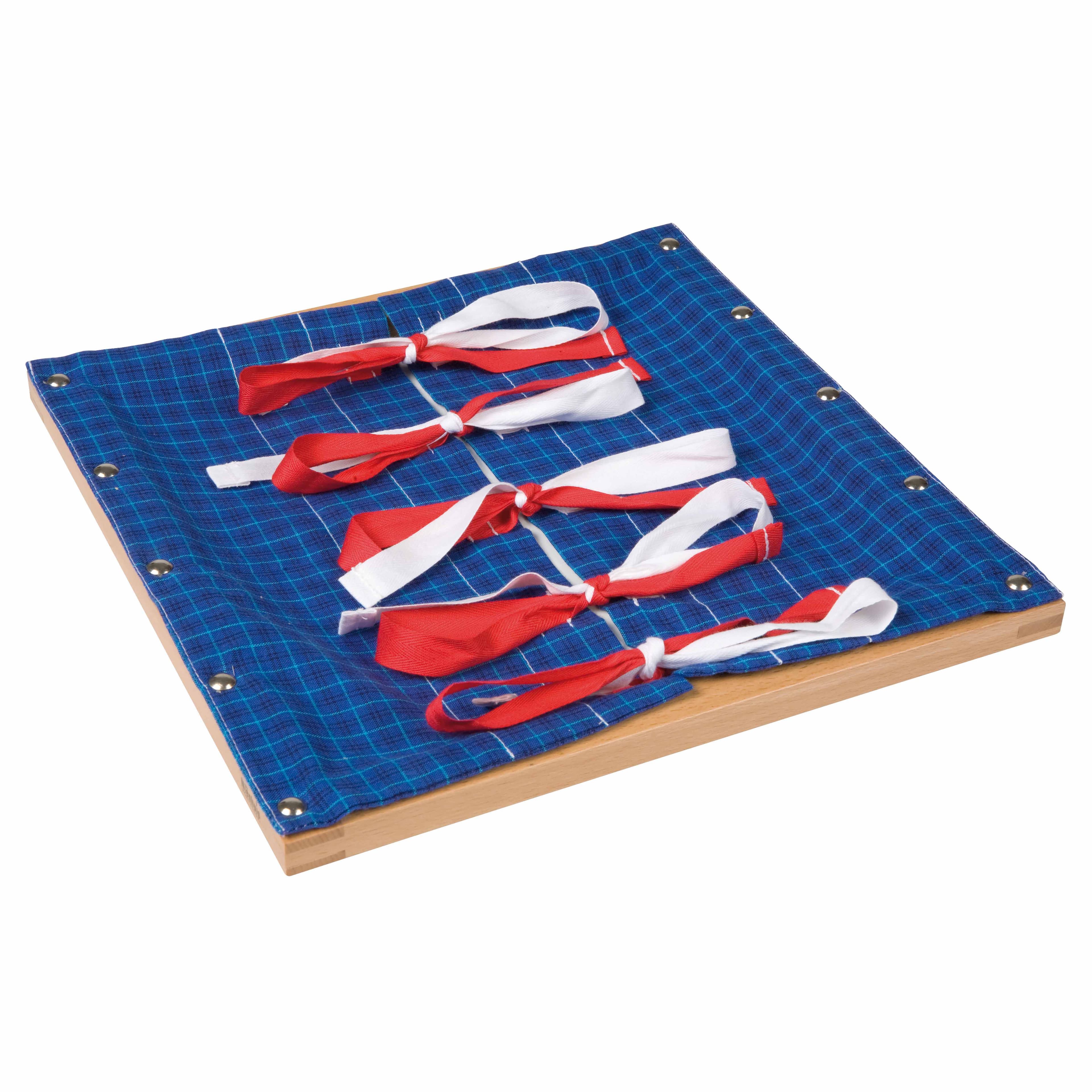 Schleifenbinde-Rahmen — fünf Bändersätze für Koordinationsübung — Katalogansicht