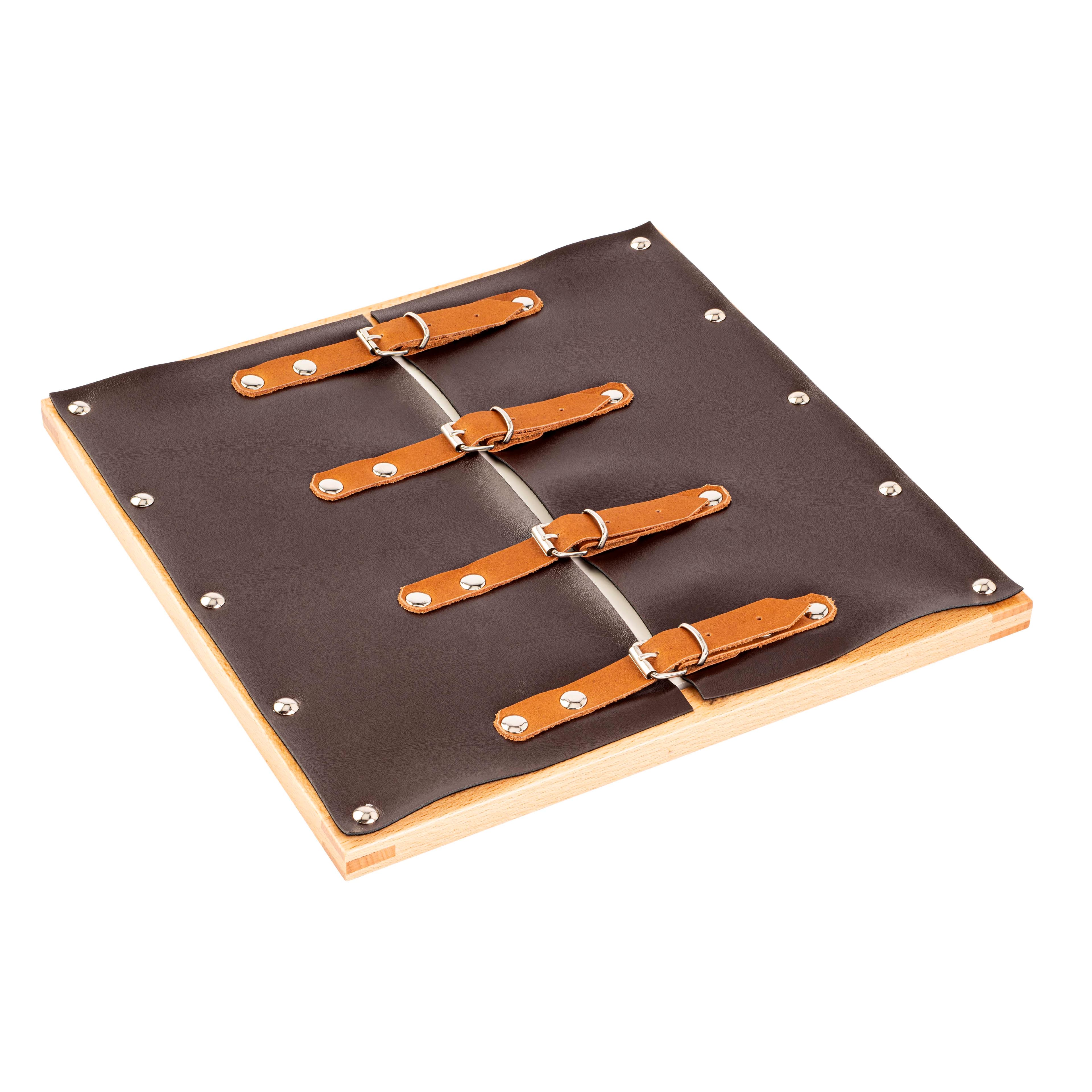 Anziehrahmen: Schnallen — Vier Metallschnallen auf Lederriemen — Katalogansicht