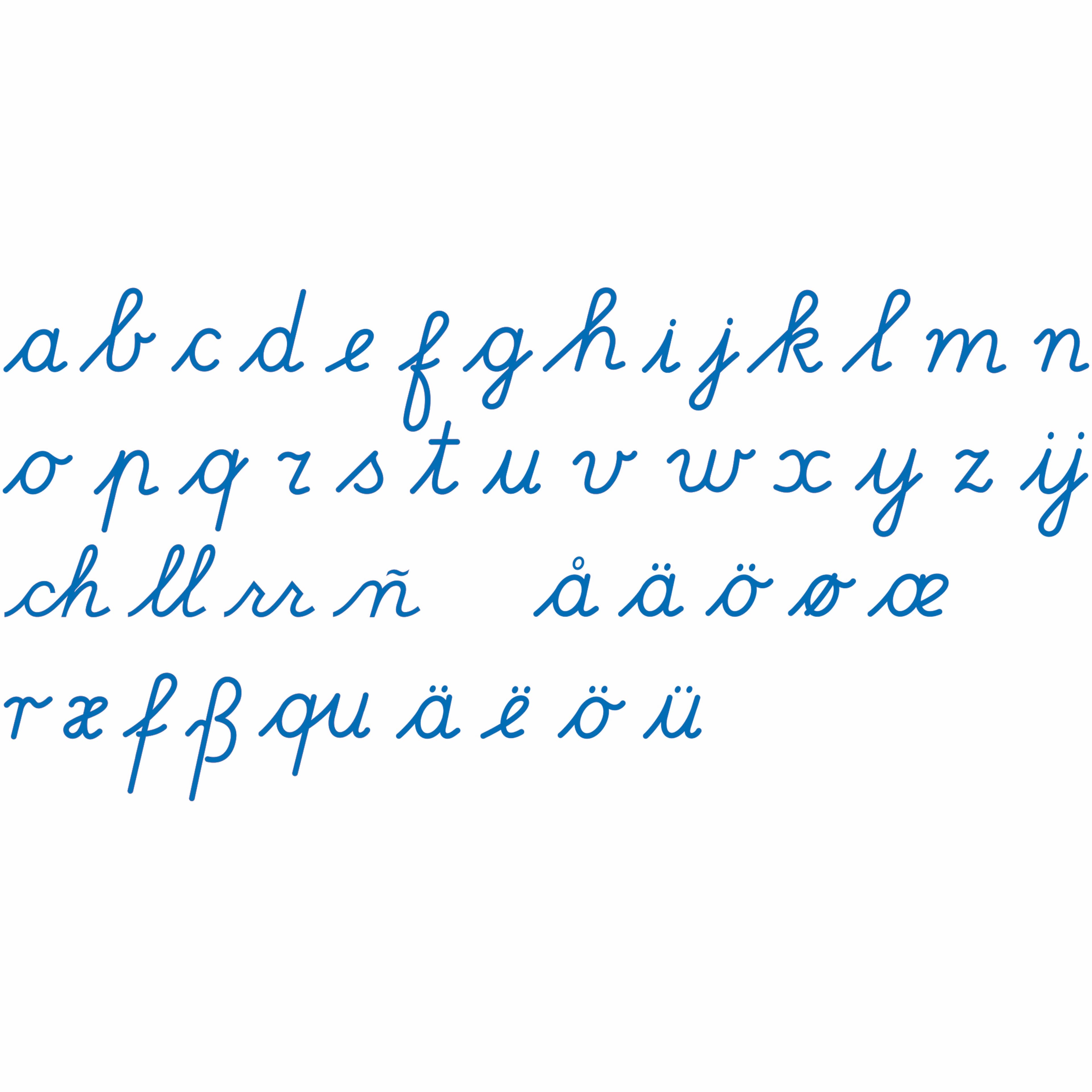 Mittleres Bewegliches Alphabet: Internationale Schreibschrift — Blau