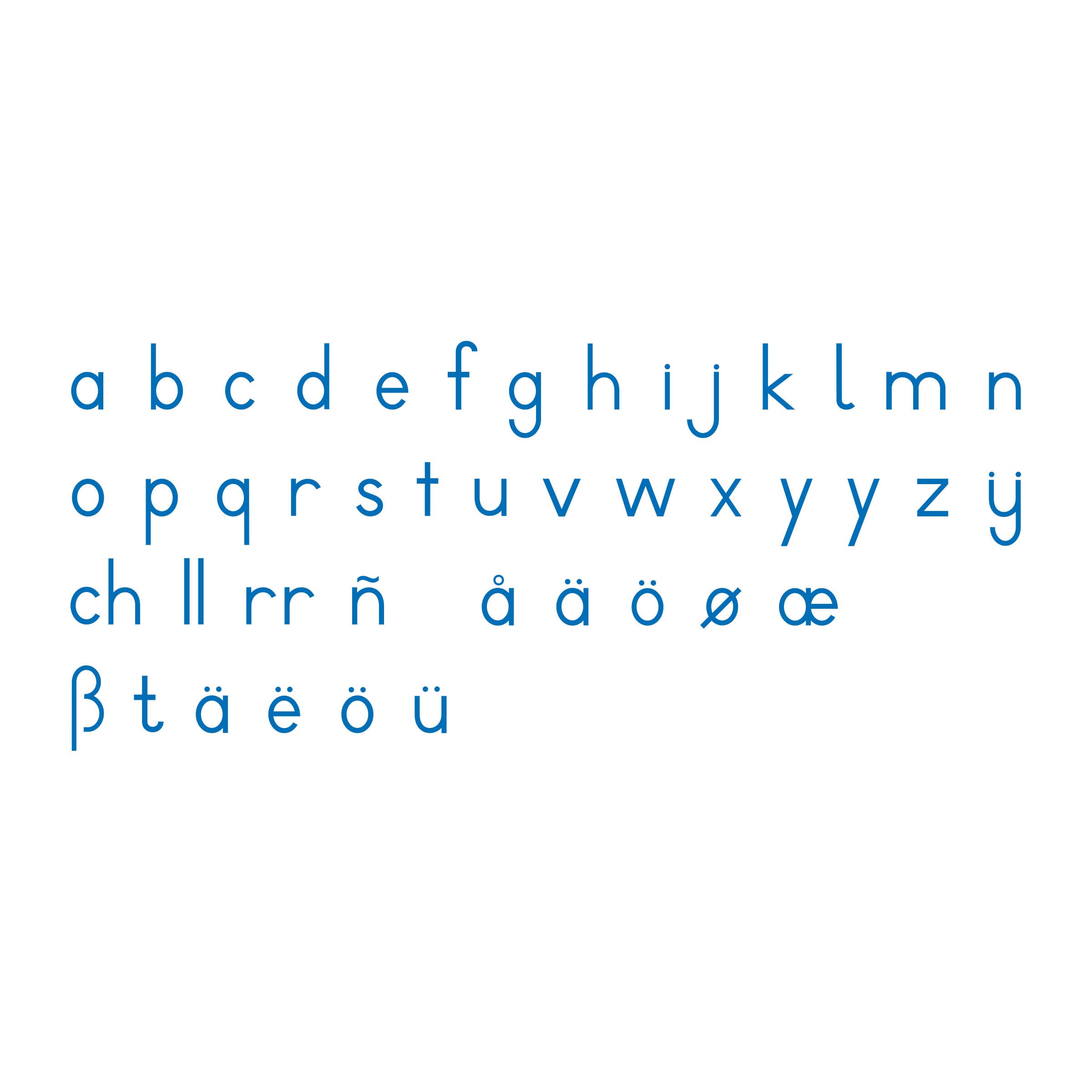 Mittleres Bewegliches Alphabet: Internationale Druckschrift — Blau