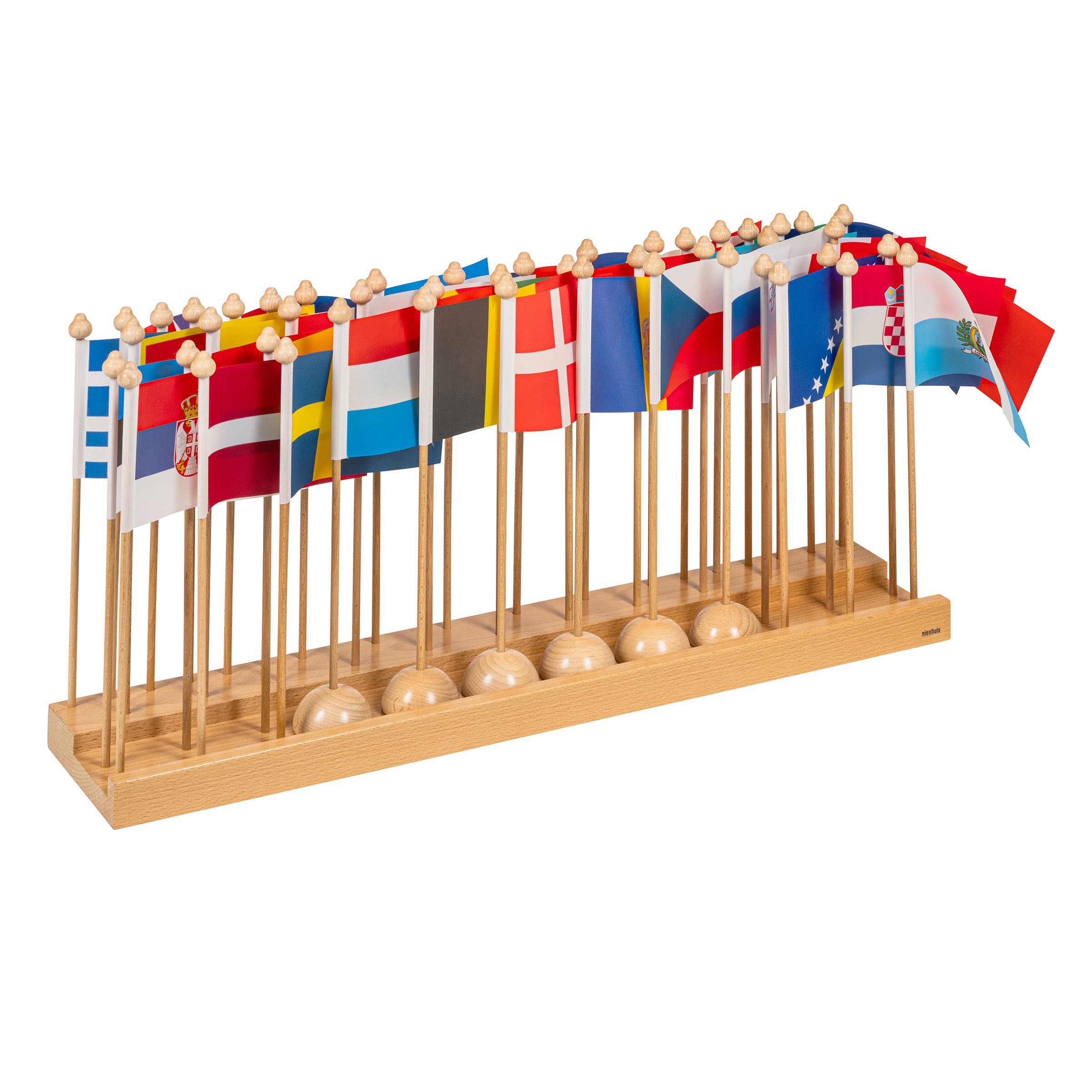 Flaggenständer Europa — Holzdisplay für europäische Geographie — Ansicht 1