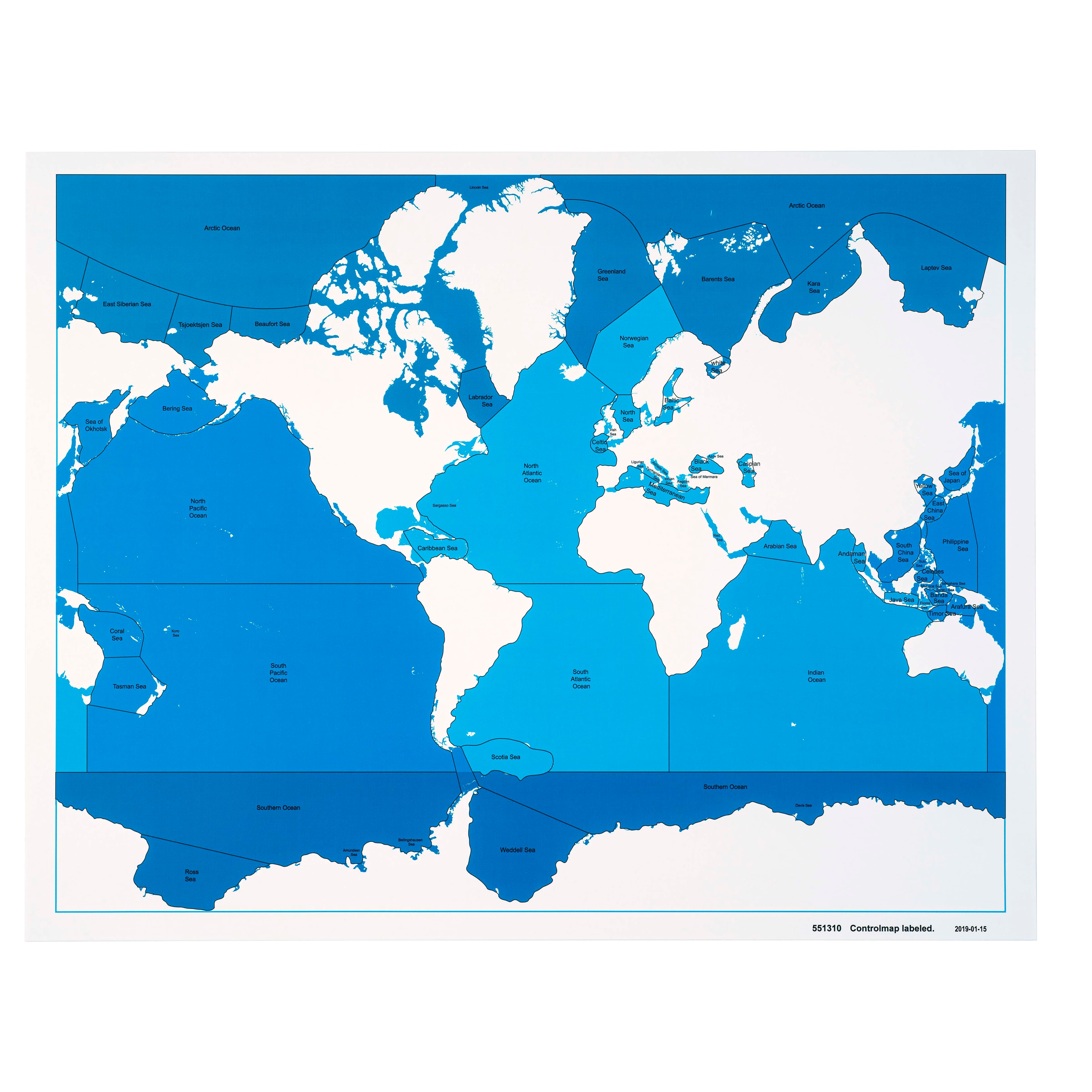 Kontrollkarte Meere und Ozeane: Beschriftet
