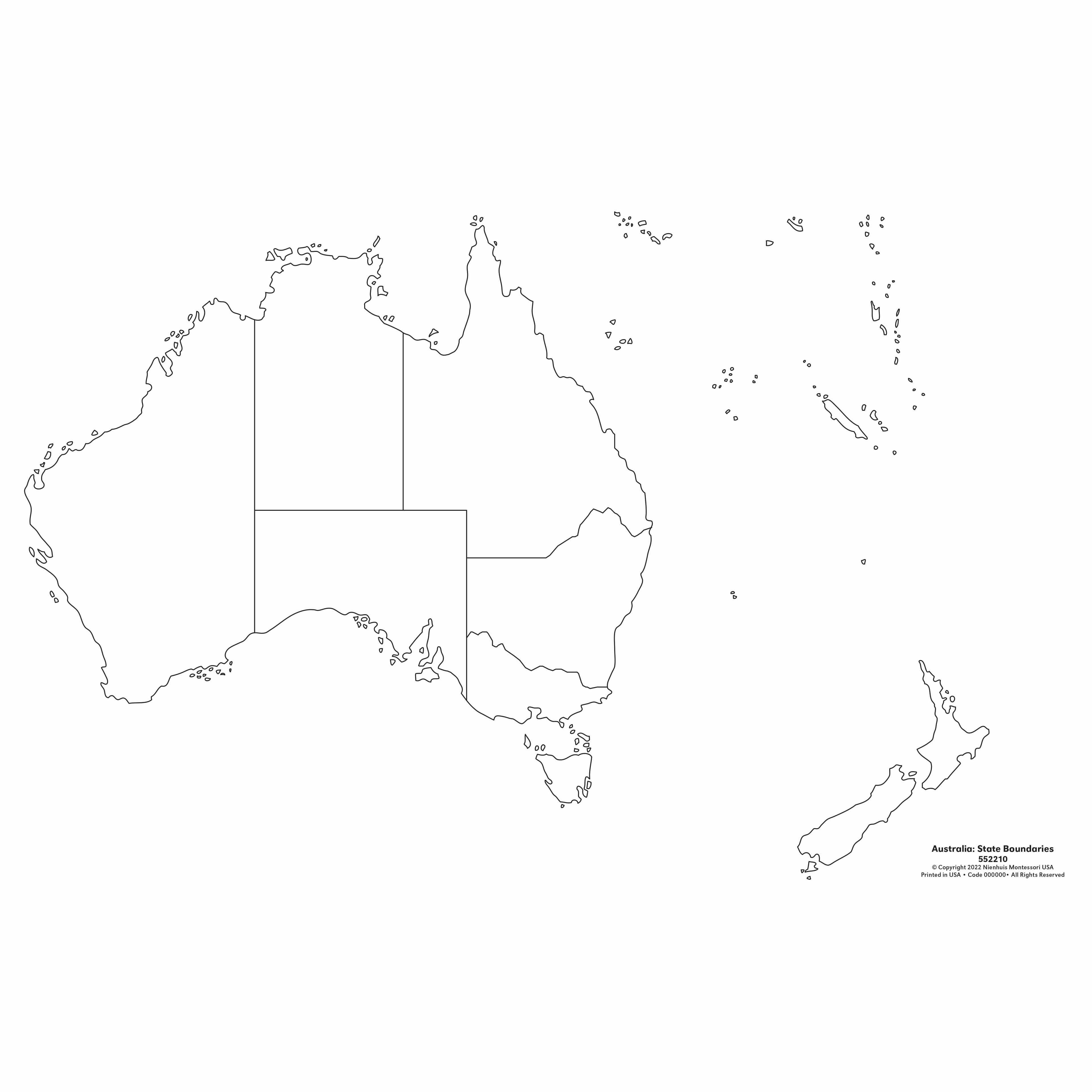 Australien: Bundesstaatsgrenzkarte — Beschriftete Kontrollkarte — Ansicht 1