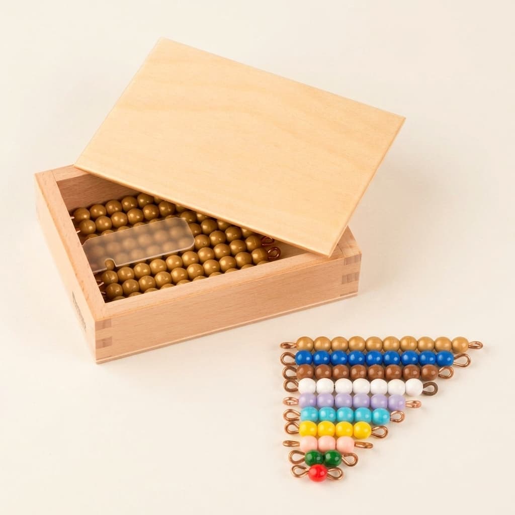 Teen Bead Box — Zlaté Reťaze a Farebné Perličky 1-10 - Montessori Material | Faborino