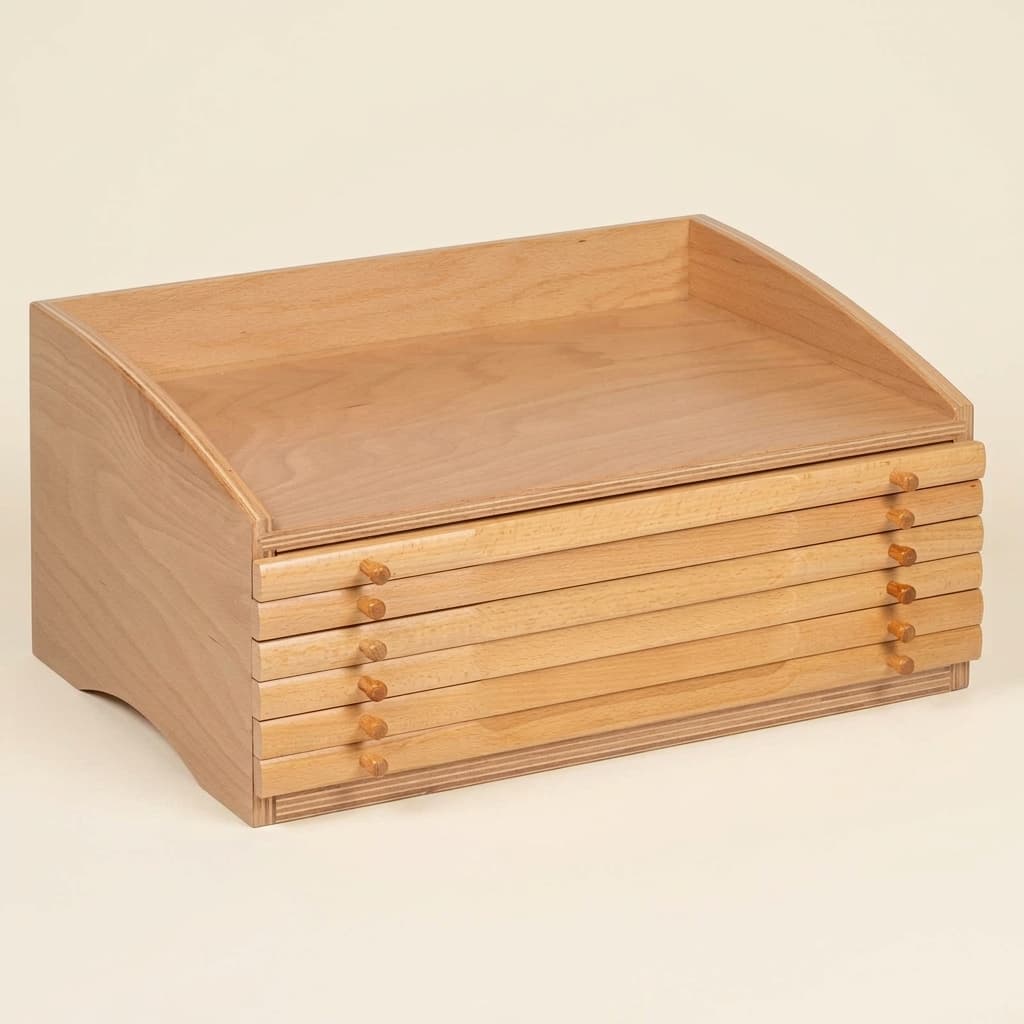 Geometrická komoda — šesť zásuviek s geometrickými tvarmi - Montessori Material | Faborino