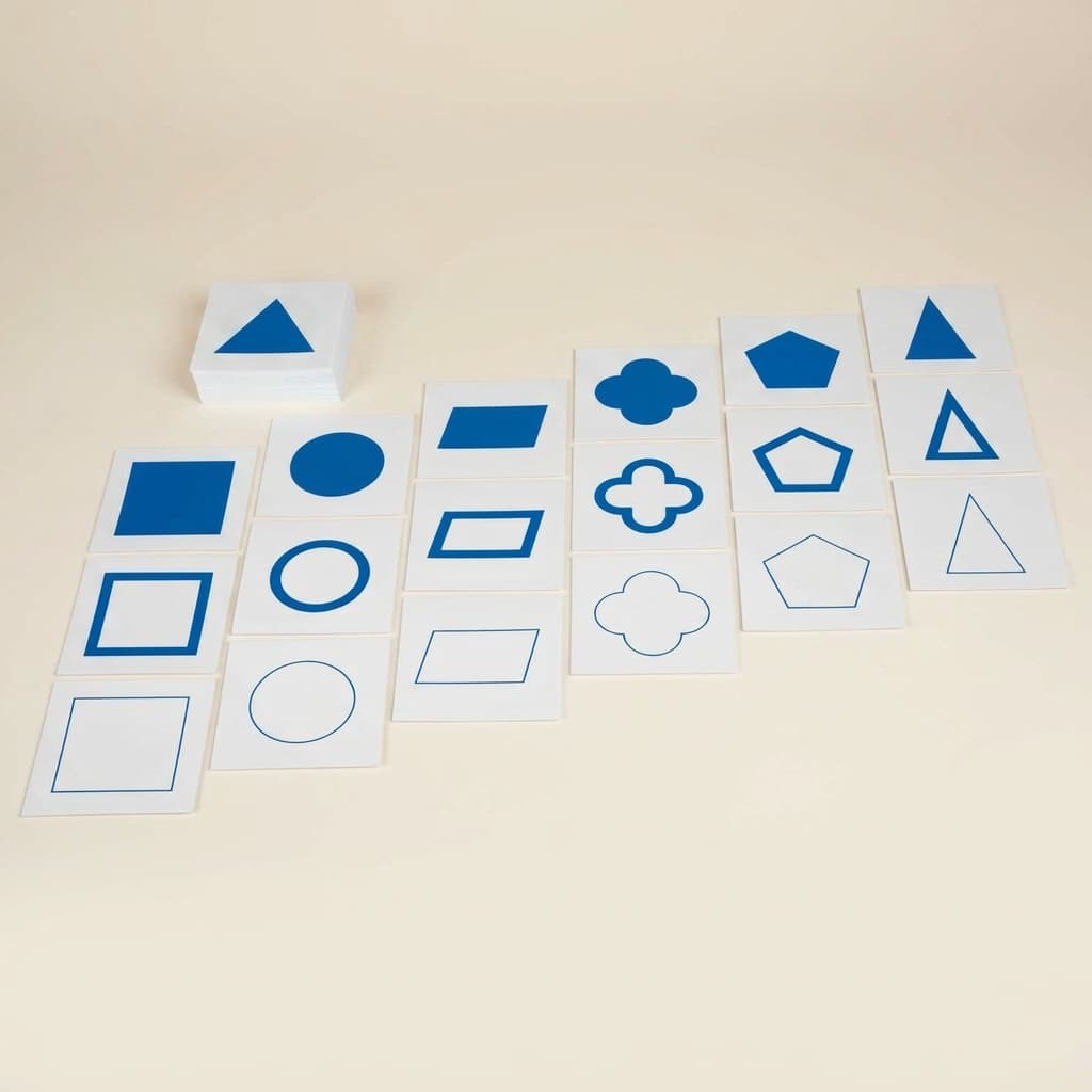 Karty geometrických tvarov — Trojčasťové rozlišovanie - Montessori Material | Faborino