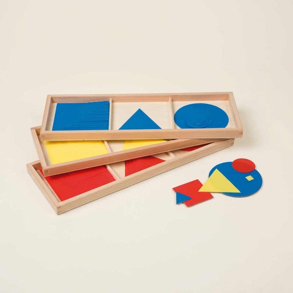 Kruhy, štvorce a trojuholníky - Montessori Material | Faborino