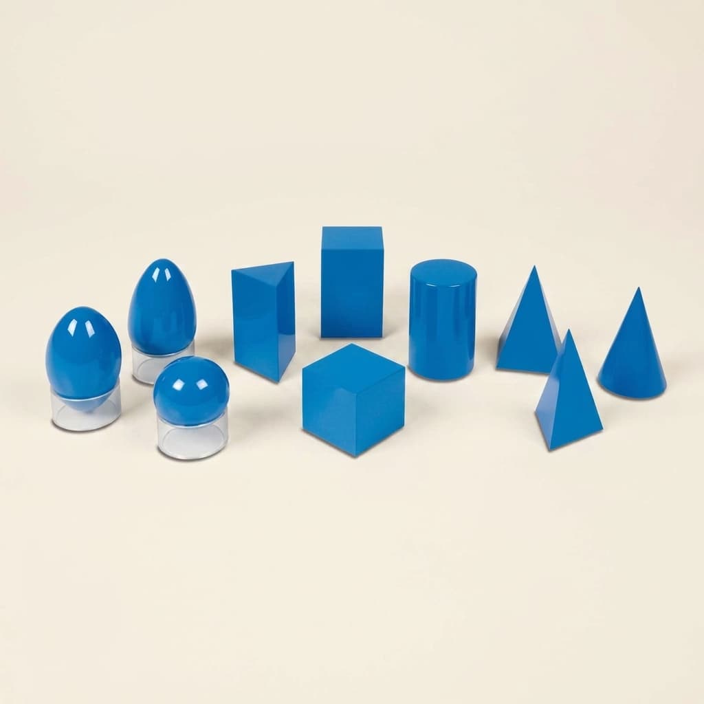 Geometrické telesá — Desať 3D tvarov na hmatové skúmanie - Montessori Material | Faborino
