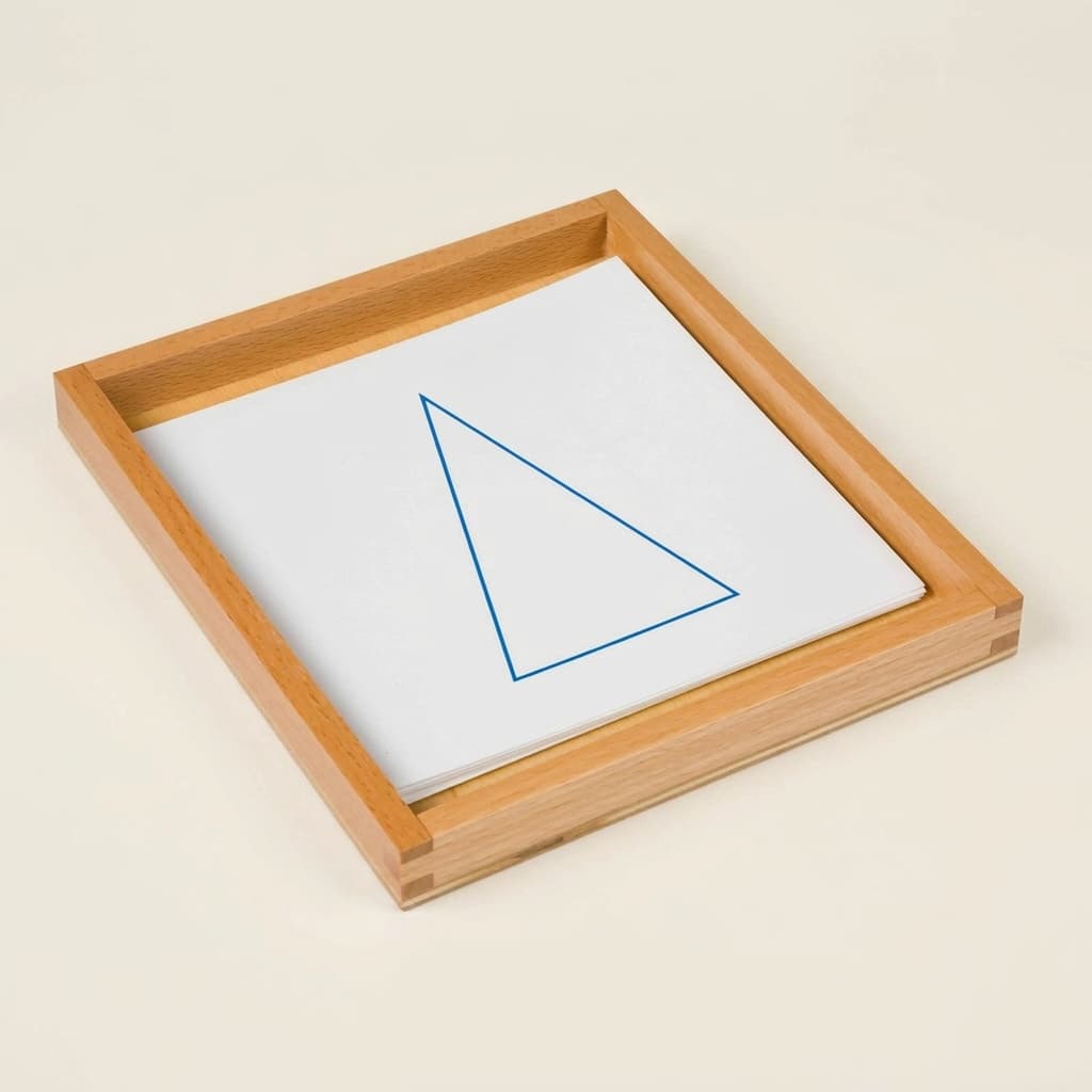 Geometrické Karty — Rozpoznávanie Tvarov s Modrým Trojuholníkom - Montessori Material | Faborino