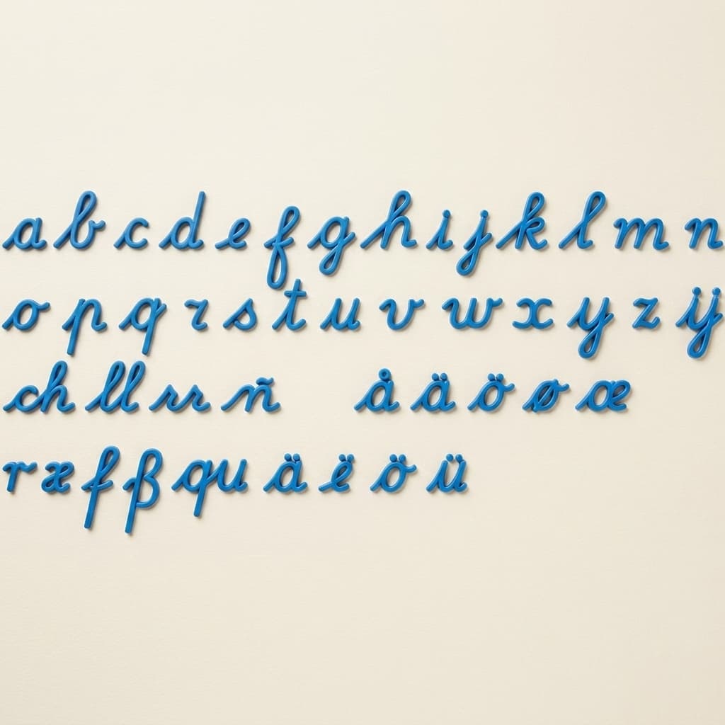 Střední pohyblivá abeceda: Mezinárodní psací — modrá - Montessori Material | Faborino