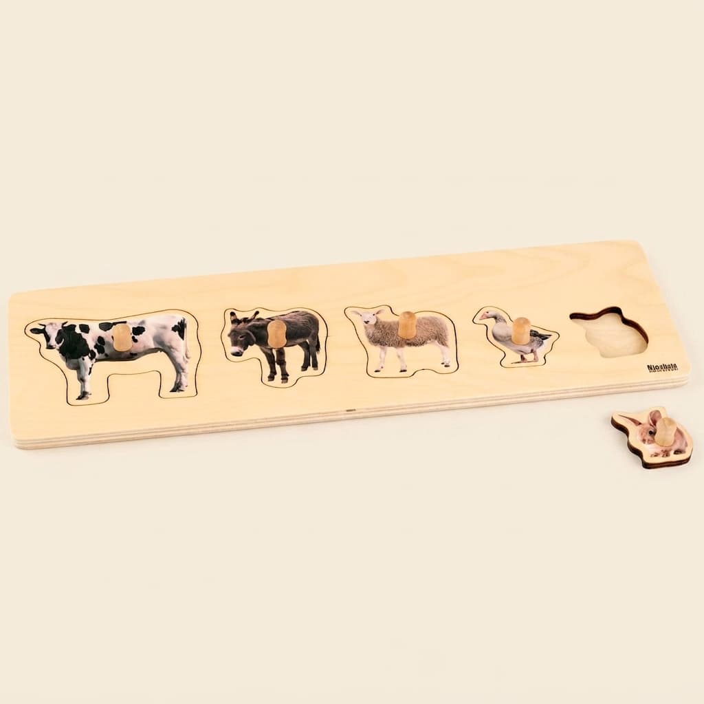 Kleinkind-Puzzle: 5 Bauernhoftiere - Montessori Material | Faborino