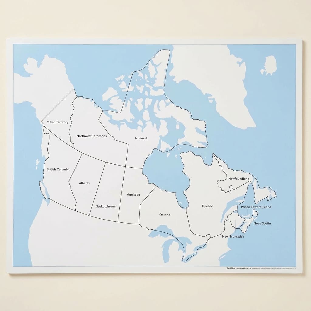 Kontrolná mapa Kanady: s popismi - Montessori Material | Faborino