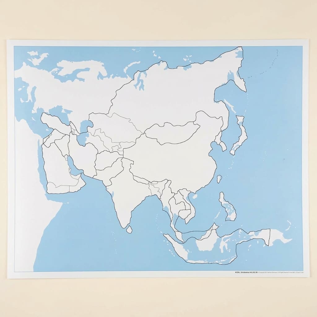 Kontrolná mapa Ázie: bez popisov - Montessori Material | Faborino