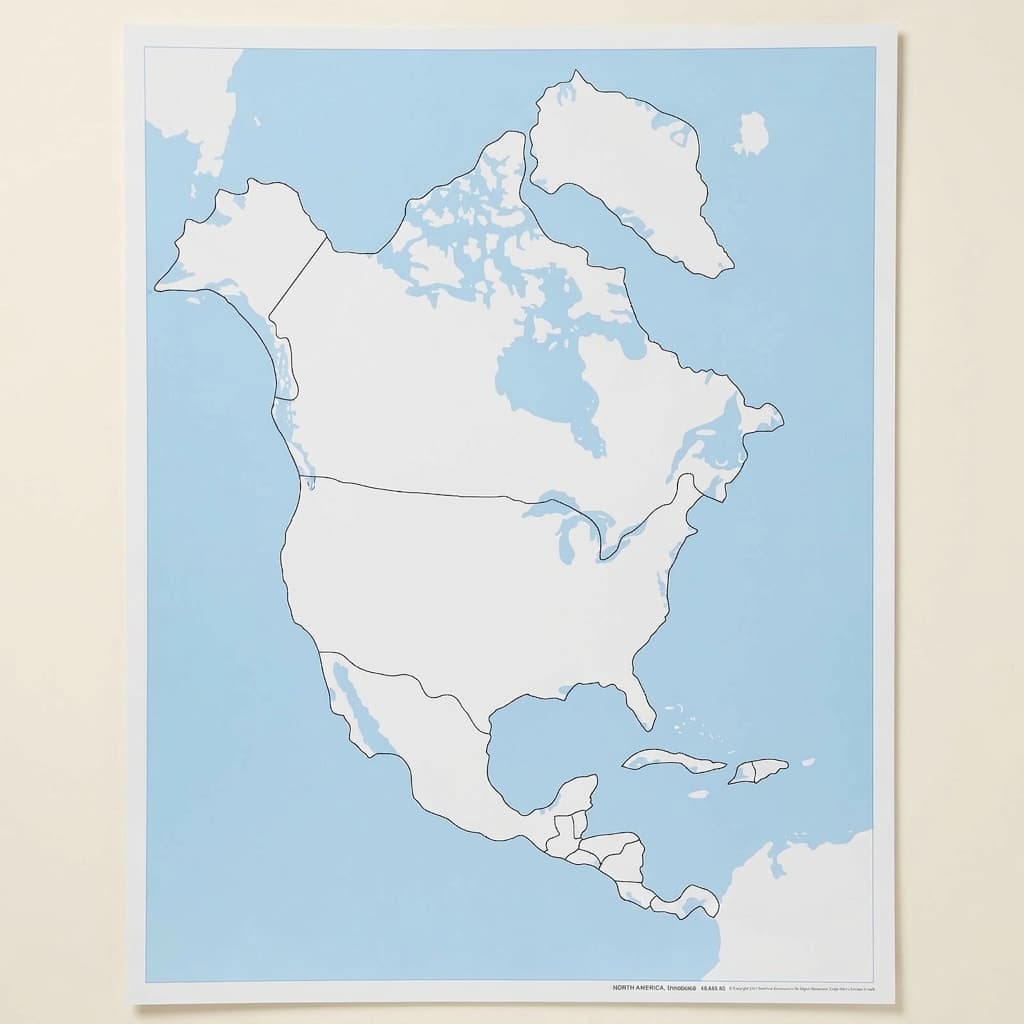 Kontrolná mapa Severnej Ameriky: bez popisov - Montessori Material | Faborino