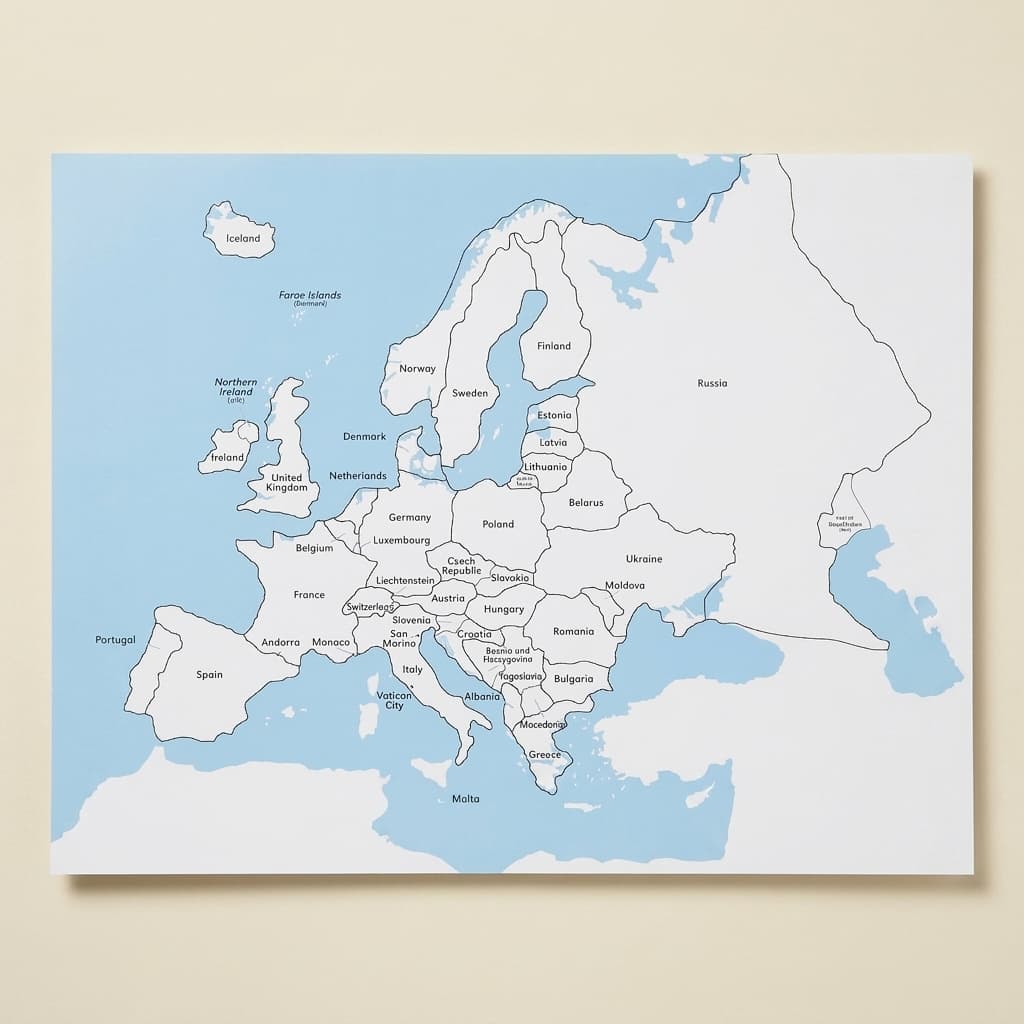 Kontrolná mapa Európy: s popismi - Montessori Material | Faborino