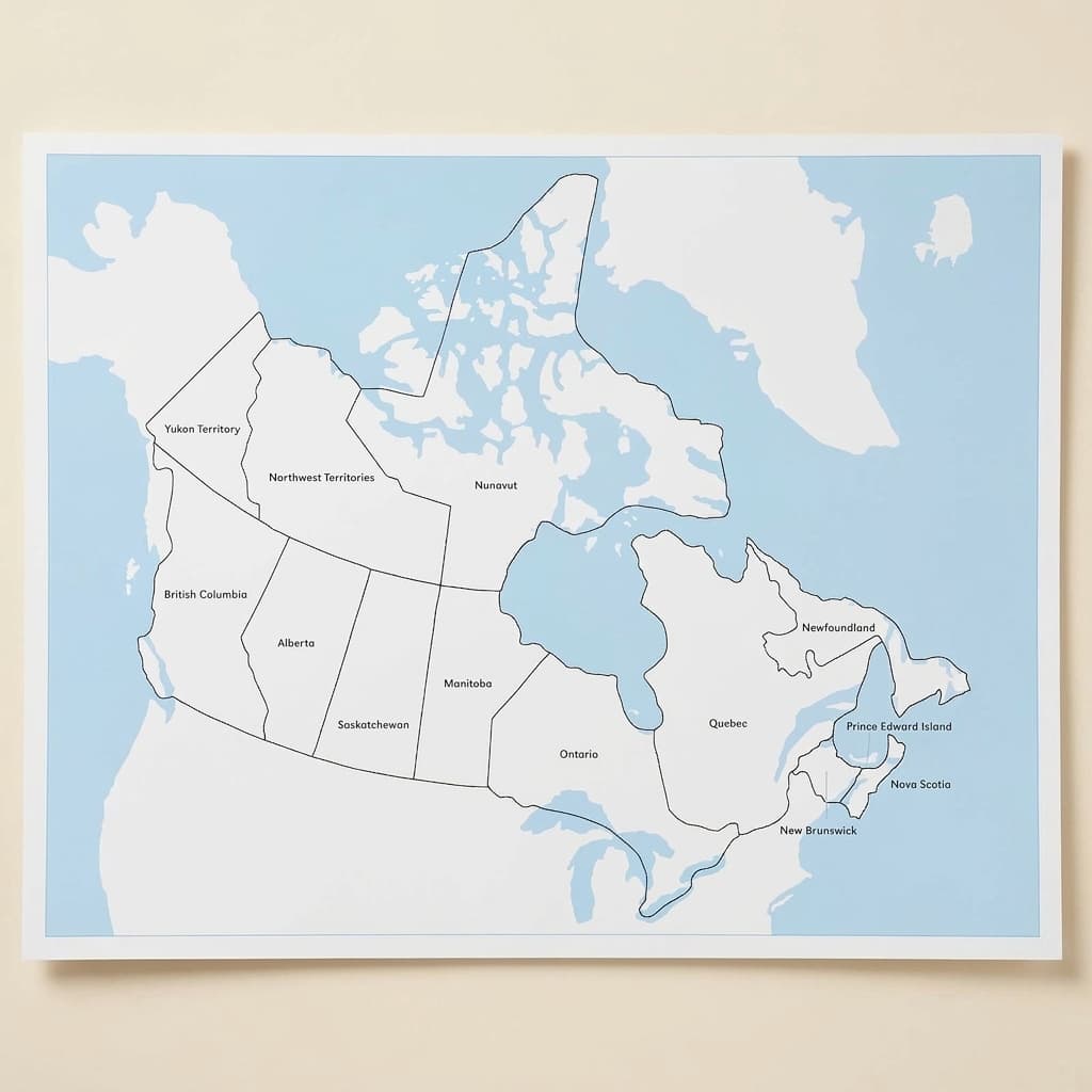 Kontrolná mapa Kanady: s popismi - Montessori Material | Faborino