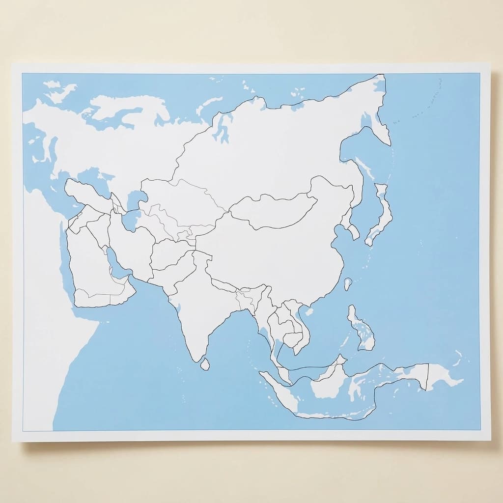 Kontrolná mapa Ázie: bez popisov - Montessori Material | Faborino
