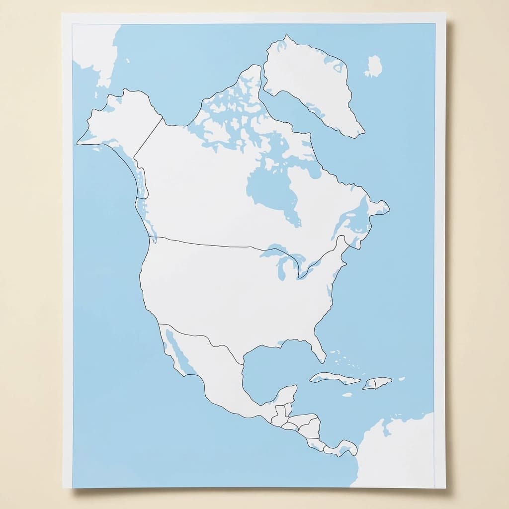 Kontrolná mapa Severnej Ameriky: bez popisov - Montessori Material | Faborino