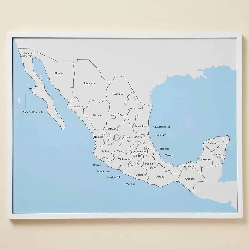 Kontrolná mapa Mexika: s popismi - Montessori Material | Faborino