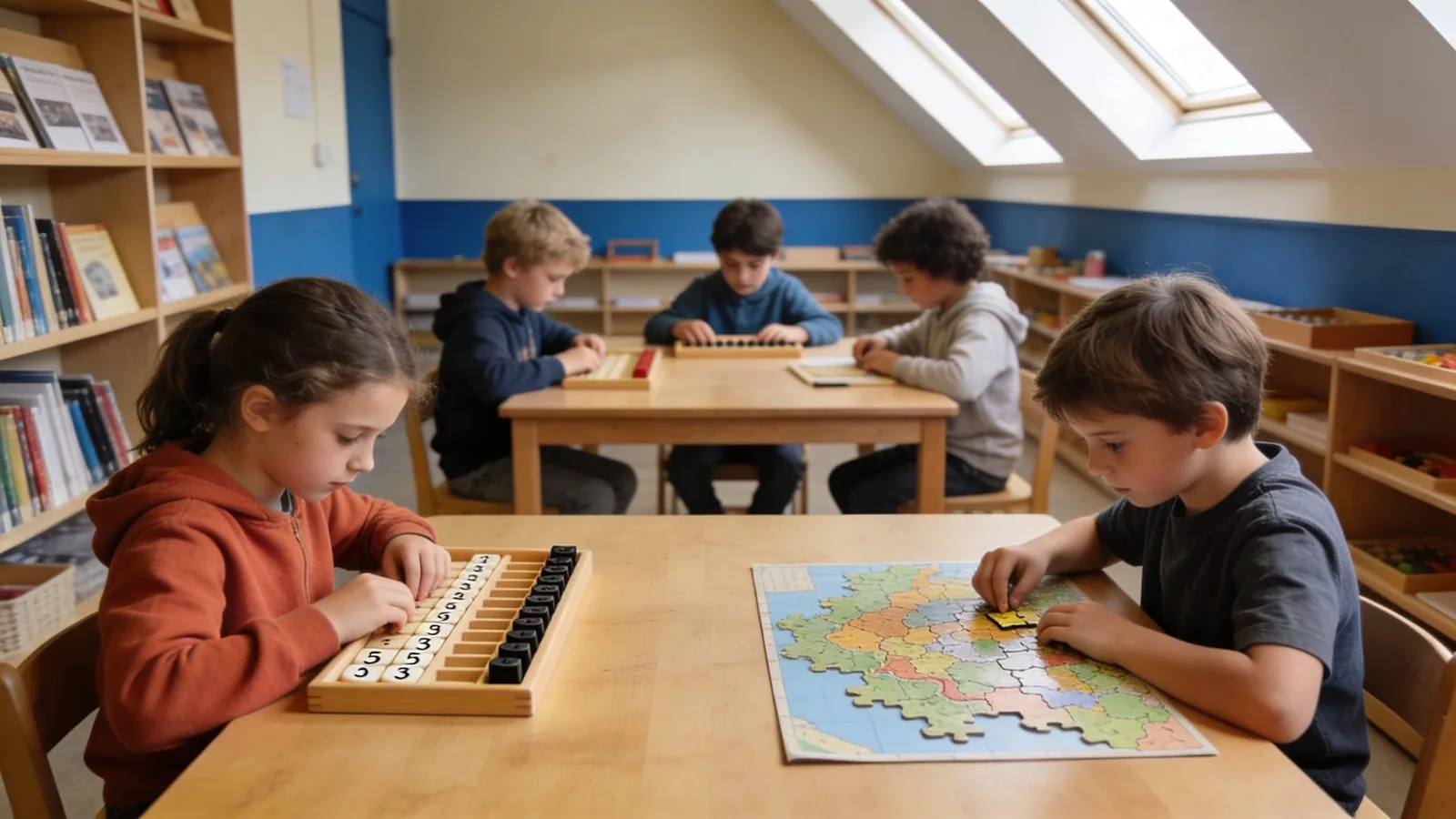 Školáci pri mapách a matematických pomôckach