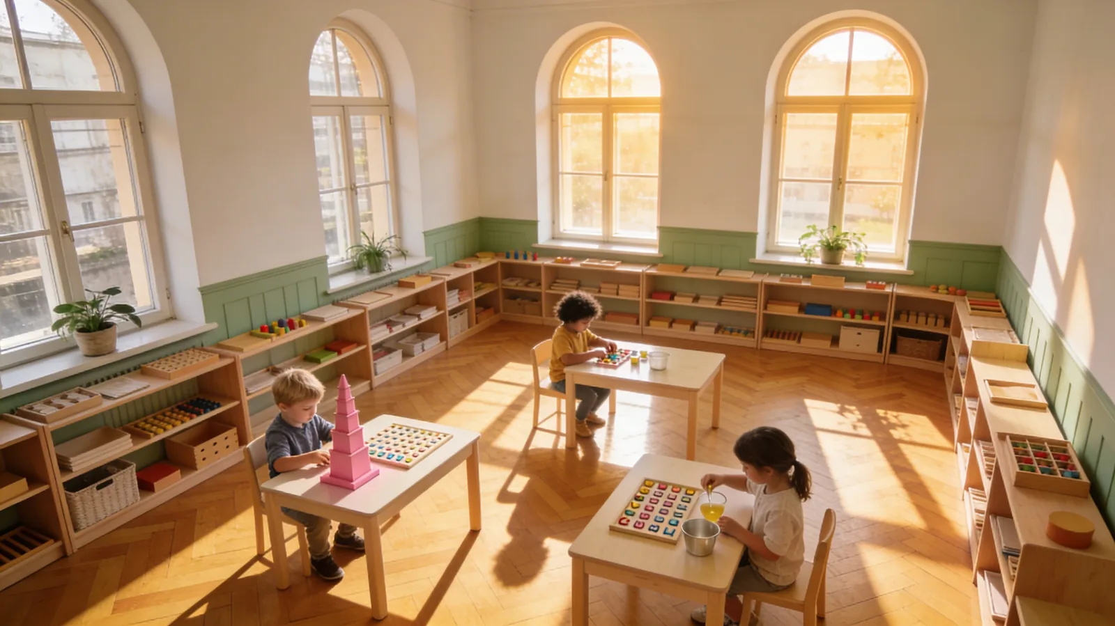 Svetlá Montessori trieda s oknami do záhrady