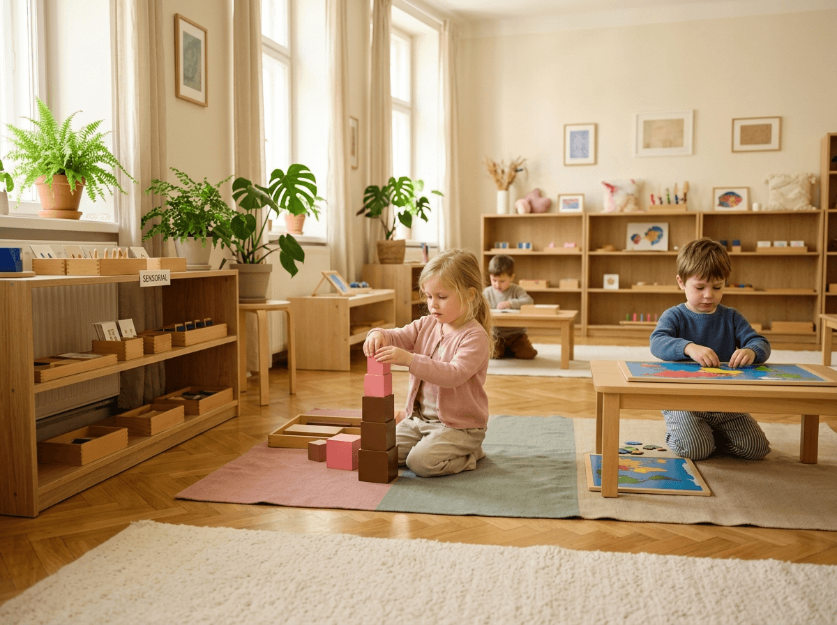 Děti v připraveném Montessori prostředí